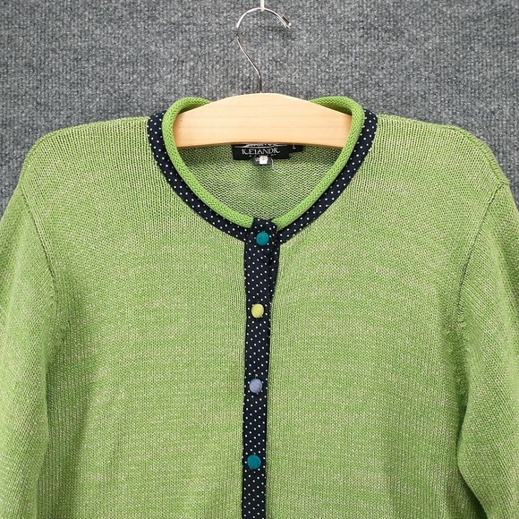 Icelandic Design Women's Silk Blend Cardigan Green Large Long Sleeve Crochet - Picture 3 of 15